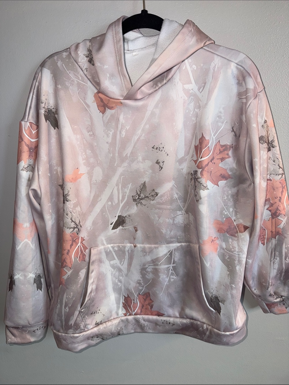 Camouflage Leaf-Print Pastel Hoodie - Pink & Cream Size XL